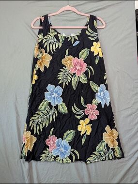Women's Black Floral A-Line Sundress with Multicolor Blooms